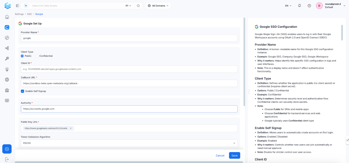 Google SSO Configuration - Public Client